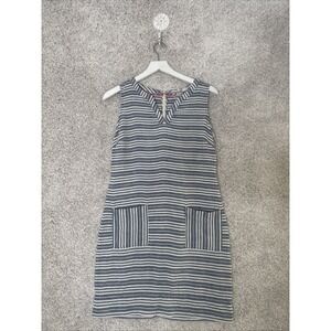 BODEN Blue Stripe Linen Everyday Shift Mini Dress Size 6 Sleeveless Casual
